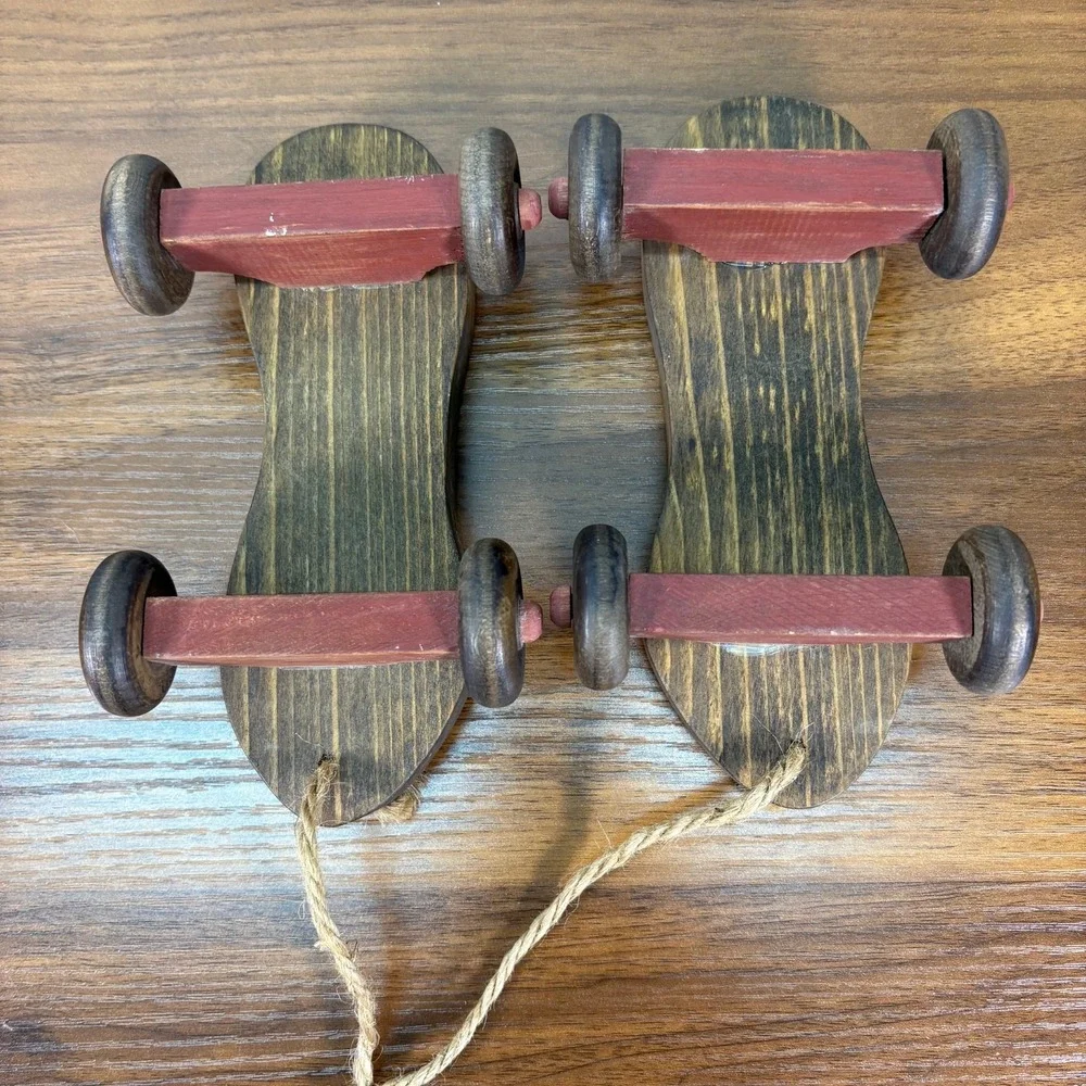 Antique Wooden Roller Skates for Pets‎ and Rope